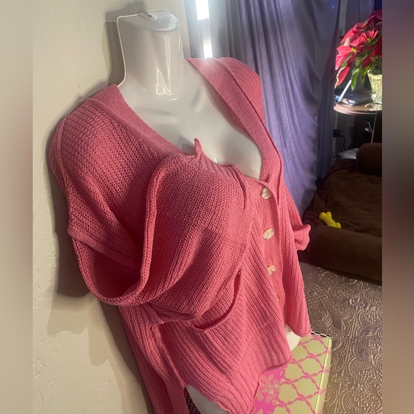 POL Barbie Pink cardigan with placket balloon sleeves and pockets - Picture 14 of 17